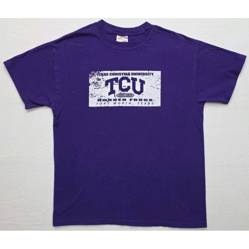Vintage Viatran Texas Christian University TCU M Purple Tshirt Distress Logo
